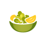 Healthy salad bowl icon with olive oil and fresh ingredients in green and yellow tones