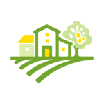 Illustration of local olive oil producers with olive tree and traditional buildings