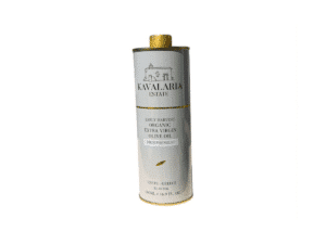 Front view of Kavalaria Estate organic early harvest extra virgin olive oil tin high phenolic 500 ml