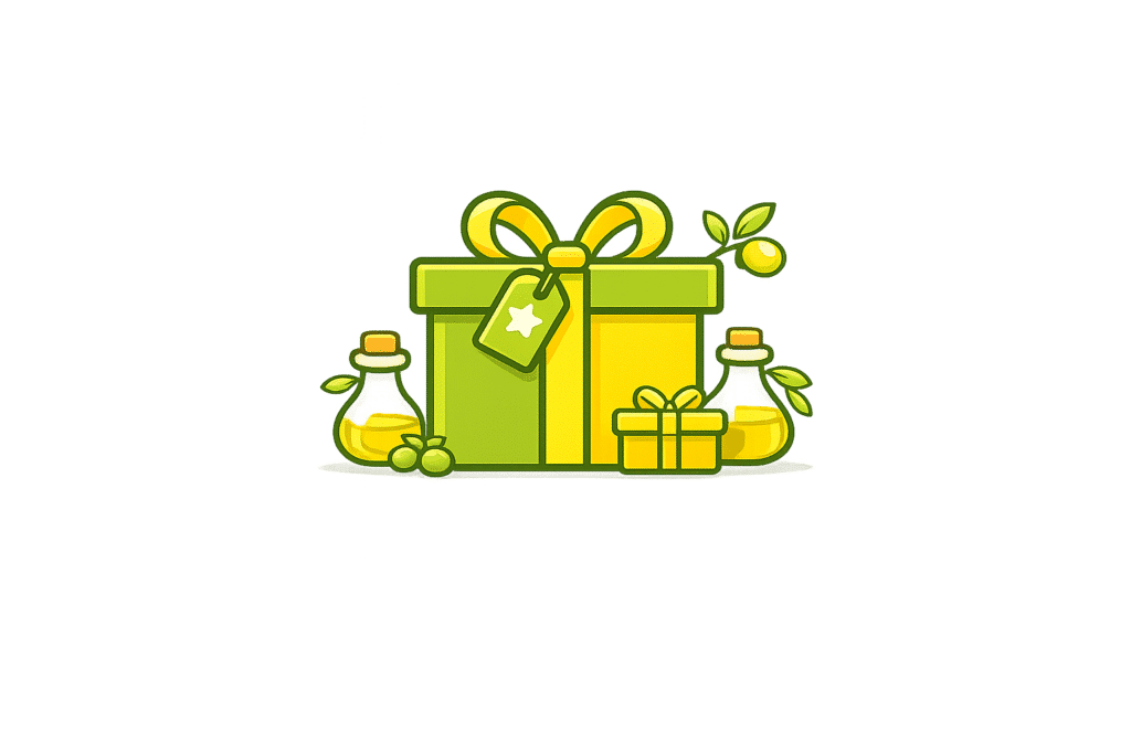 Corporate gift set icon with olive oil bottles and gift box
