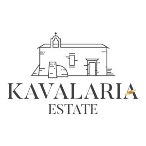 Kavalaria Estate premium extra virgin olive oil brand logo with olive estate illustration