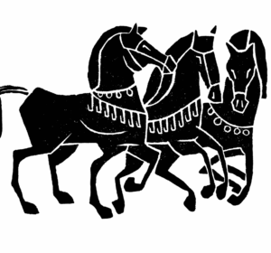 Ancient Greek style illustration of horses symbolizing Skoutari premium olive oil heritage